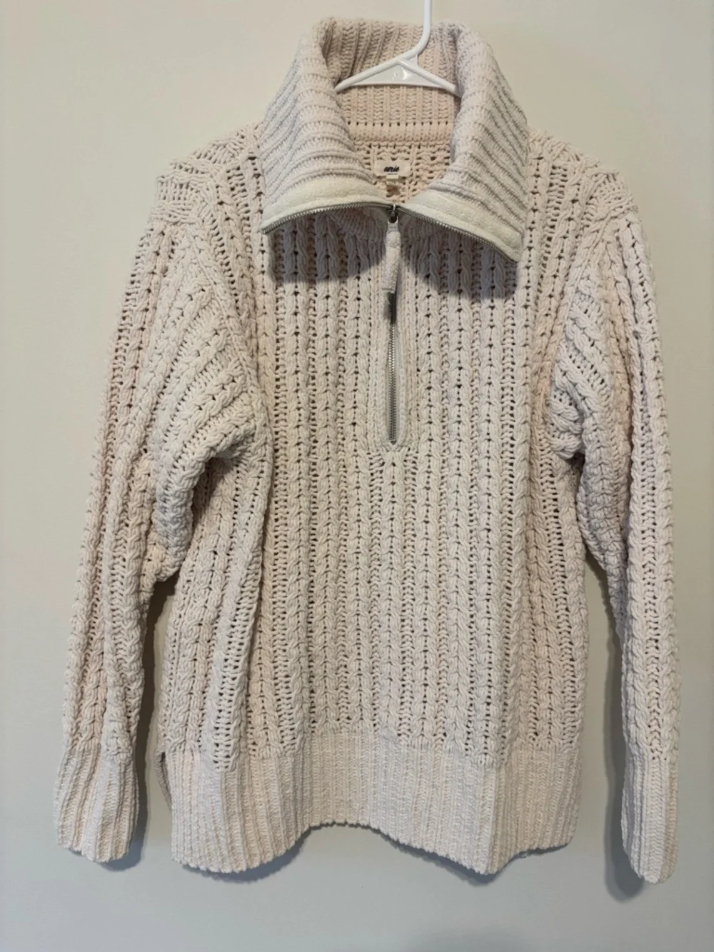 Aerie Women's Chunky Cream Oversized Quarter Zip Cable Knit Sweater Size XS